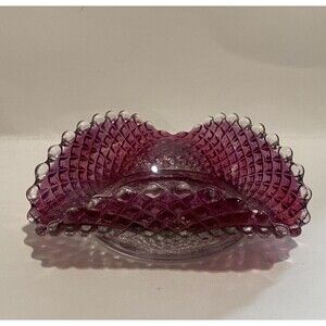 VTG Fostoria? Diamond Design Cut Triangle Shape 5" Bowl Art Glass Purple Clear